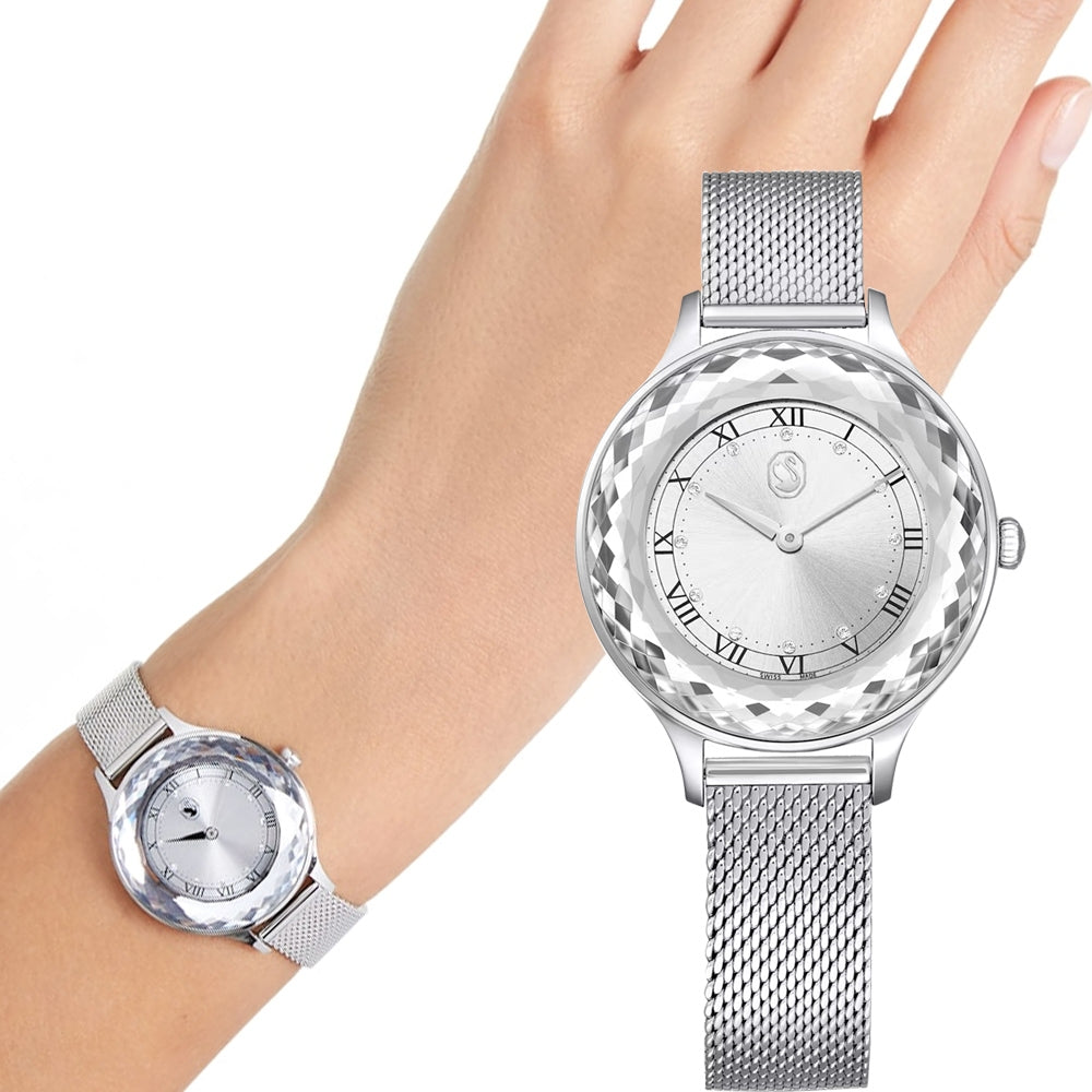 Swarovski Octea Nova Silver Dial Silver Mesh Strap Watch for Women - 5650039 Buy Now By Swarovski