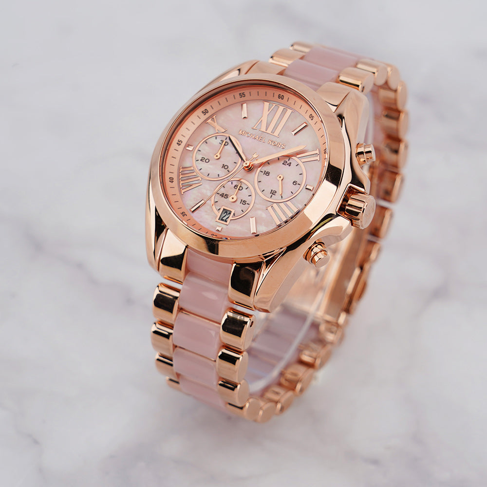 Michael Kors Bradshaw Chronograph Pink Dial Two Tone Steel Strap Watch For Women - MK6830 Buy Now By Michael Kors