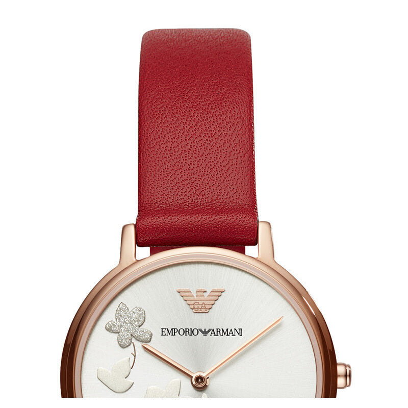 Emporio Armani Kappa Classic Quartz Silver Dial Red Leather Strap Watch For Women - AR11114 Buy Now By Emporio Armani