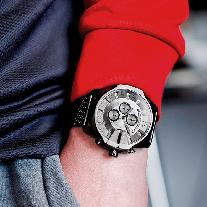 Diesel Mega Chief Chronograph Black Dial Black Mesh Strap Watch For Men - DZ4527 Buy Now By Diesel