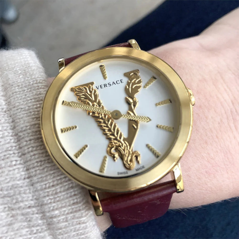 Versace Virtus White Dial Red Leather Strap Watch for Women - VEHC00219 Buy Now By Versace