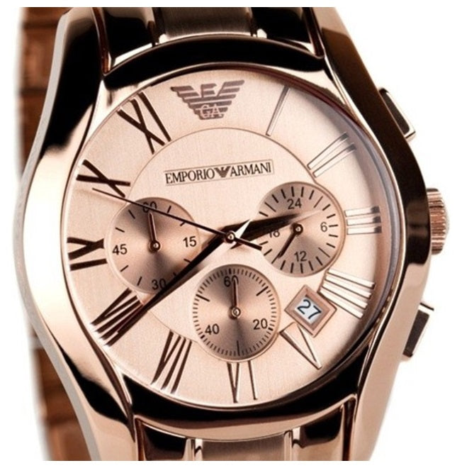 Emporio Armani Valente Chronograph Rose Gold Dial Rose Gold Steel Strap Watch For Men - AR0365 Buy Now By Emporio Armani
