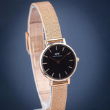 Daniel Wellington Petite Pressed Melrose Black Dial Rose Gold Mesh Strap Watch For Women - DW00100440 Buy Now By Daniel Wellington