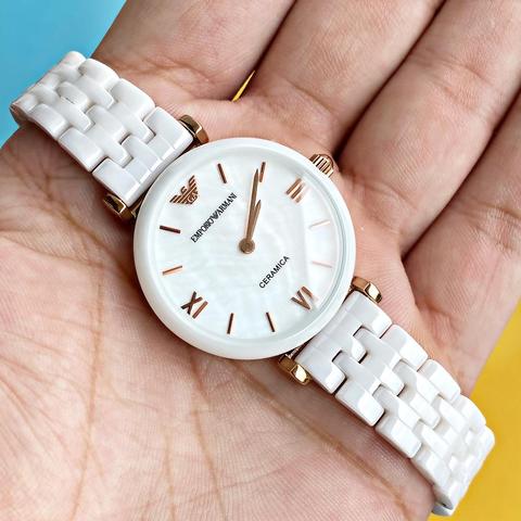 Emporio Armani Ceramica Mother of Pearl Dial White Ceramic Strap Watch For Women - AR1486 Buy Now By Emporio Armani