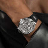 Guess Duchess Crystals Silver Dial Black Silicon Strap Watch For Women - GW0619L1 Buy Now By Guess