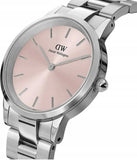 Daniel Wellington Iconic Link Pink Dial Silver Steel Strap Watch For Women - DW00100327 Buy Now By Daniel Wellington
