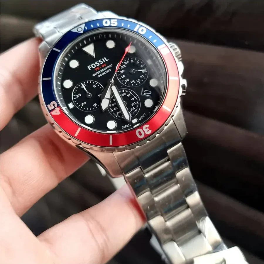 Fossil FB-03 Chronograph Black Dial Silver Steel Strap Watch for Men - FS5767 Buy Now By Fossil