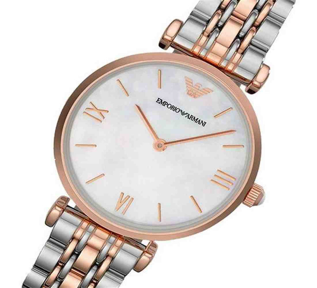 Emporio Armani T Bar Gianni Classic Mother Of Pearl Dial Two Tone Steel Strap Watch For Women - AR1683 Buy Now By Emporio Armani