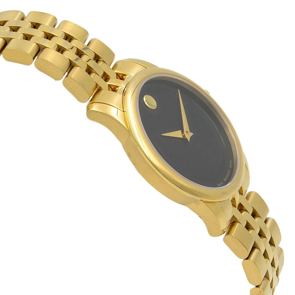Movado Museum Classic Quartz Black Dial Gold Steel Strap Watch For Women - 0607005 Buy Now By Movado