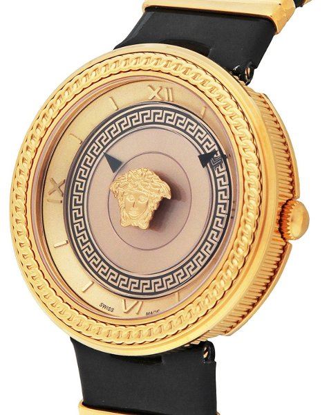 Versace V Metal Icon Gold Dial Black & Gold Strap Watch for Women - VLC030014 Buy Now By Versace