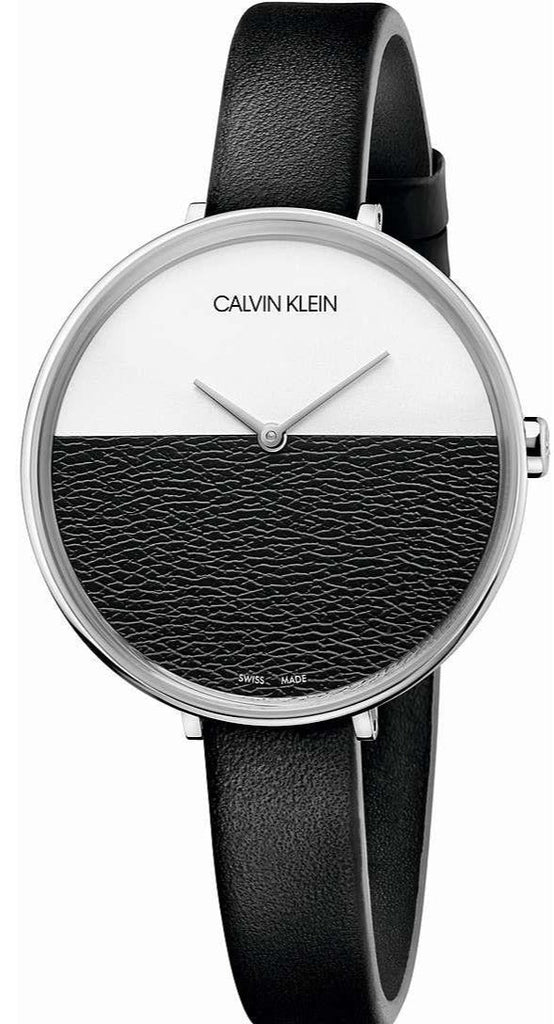 Calvin Klein Rise White Grey Dial Black Leather Strap Watch for Women - K7A231C3 Buy Now By Calvin Klein