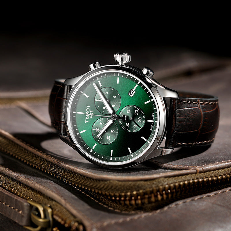 Tissot Chrono XL Chronograph Classic Green Dial Brown Leather Strap Watch For Men - T116.617.16.091.00 Buy Now By Tissot