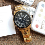 Fossil Inscription Automatic Black Dial Gold Steel Strap Watch for Men - FS5267 Buy Now By Fossil