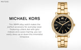 Michael Kors Corey Three Hand Black Dial Gold Steel Strap Watch for Women - MK7345 Buy Now By Michael Kors