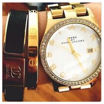 Marc Jacobs Henry Diamonds White Dial Gold Steel Strap Watch for Women - MBM3045 Buy Now By Marc Jacobs
