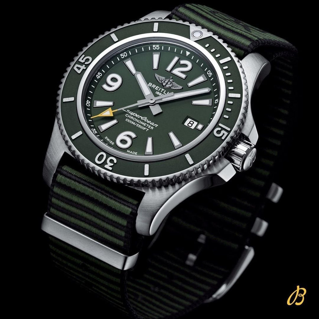 Breitling Superocean Automatic 44mm Outerknown Green Dial Green Nylon Strap Watch for Men - A17367A11L1W1 Buy Now By Breitling