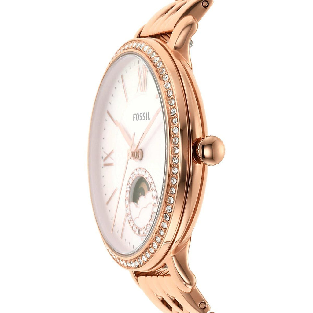 Fossil Jacqueline Analog Moonphase Mother of Pearl White Dial Rose Gold Steel Strap Watch for Women - ES5165 Buy Now By Fossil