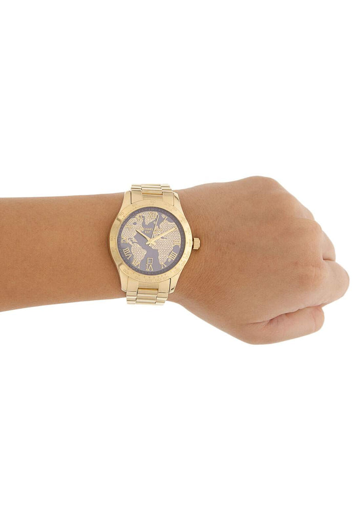 Michael Kors Layton Pave Blue Dial Gold Steel Strap Watch for Women - MK6243 Buy Now By Michael Kors