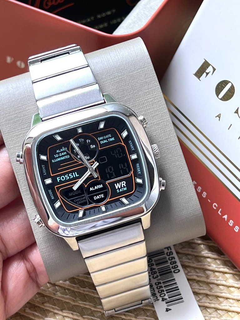 Fossil Retro Analog-Digital Black Dial Silver Steel Strap Watch for Men - FS5890 Buy Now By Fossil