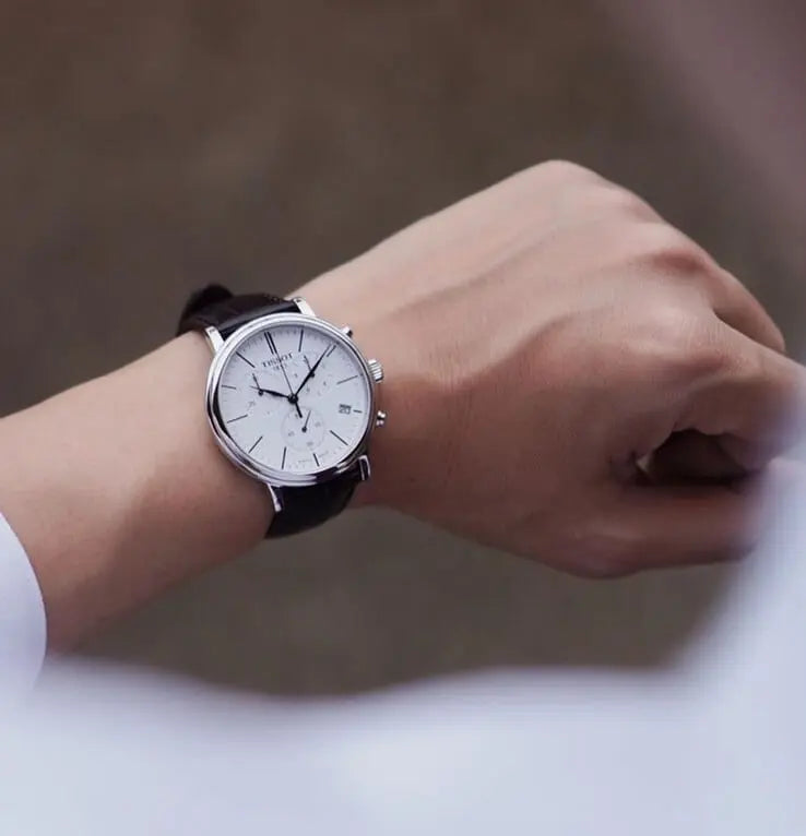 Tissot Carson Premium Chronograph White Dial Brown Leather Strap Watch For Men - T122.417.16.011.00 Buy Now By Tissot