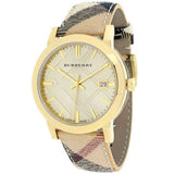 Burberry The City Gold Dial Haymarket Brown Leather Strap Watch for Women - BU9026 Buy Now By Burberry
