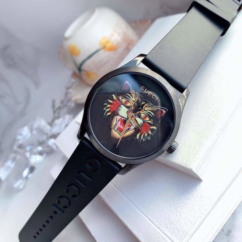 Gucci G Timeless Cat Motif Black Dial Black Leather Strap Unisex Watch - YA1264021 Buy Now By Gucci