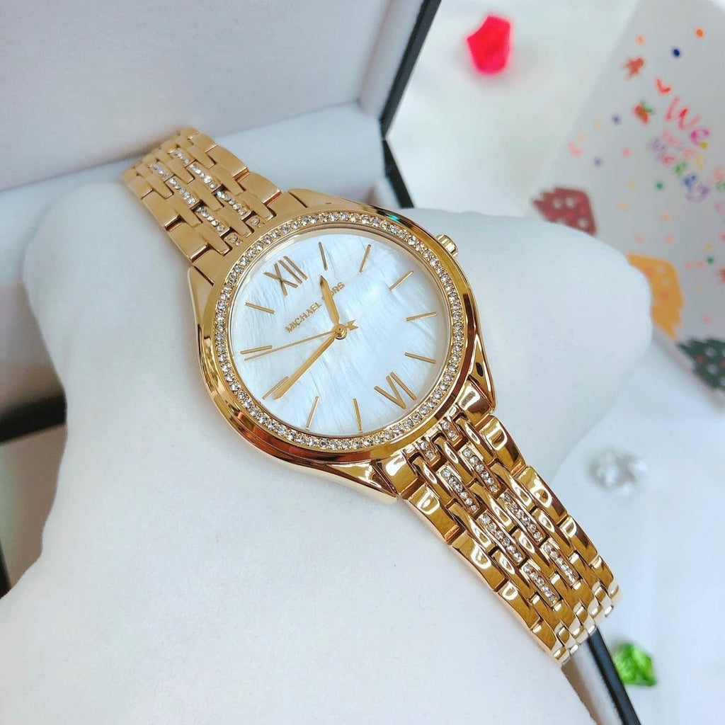 Michael Kors Mindy Three Hand White Dial Rose Gold Steel Strap Watch for Women - MK7078 Buy Now By Michael Kors