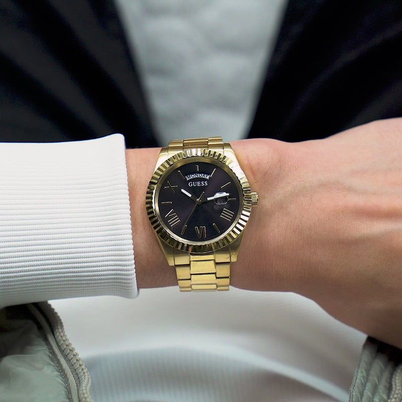 Guess Connoisseur Black Dial Gold Steel Strap Watch for Men - GW0265G3 Buy Now By Guess