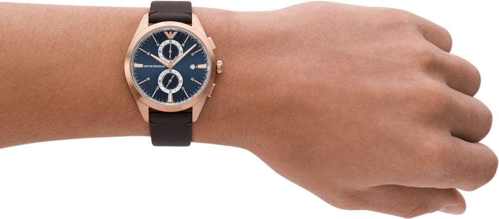 Emporio Armani Claudio Chronograph Blue Dial Brown Leather Strap Watch For Men - AR11554 Buy Now By Emporio Armani