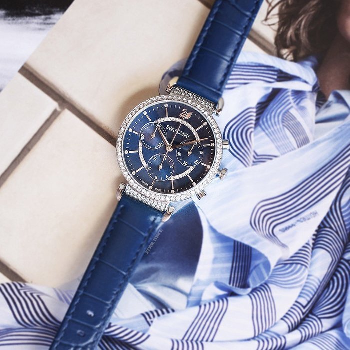 Swarovski Passage Chrono Crystal Blue Dial Blue Leather Strap Watch for Women - 5580342 Buy Now By Swarovski