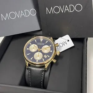 Movado Heritage Chronograph Calendoplan Blue Dial Black Leather Strap Watch for Men - 3650006 Buy Now By Movado