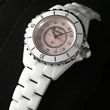 Chanel J12 Quartz Diamonds Pink Dial White Steel Strap Watch for Women - J12 H5513