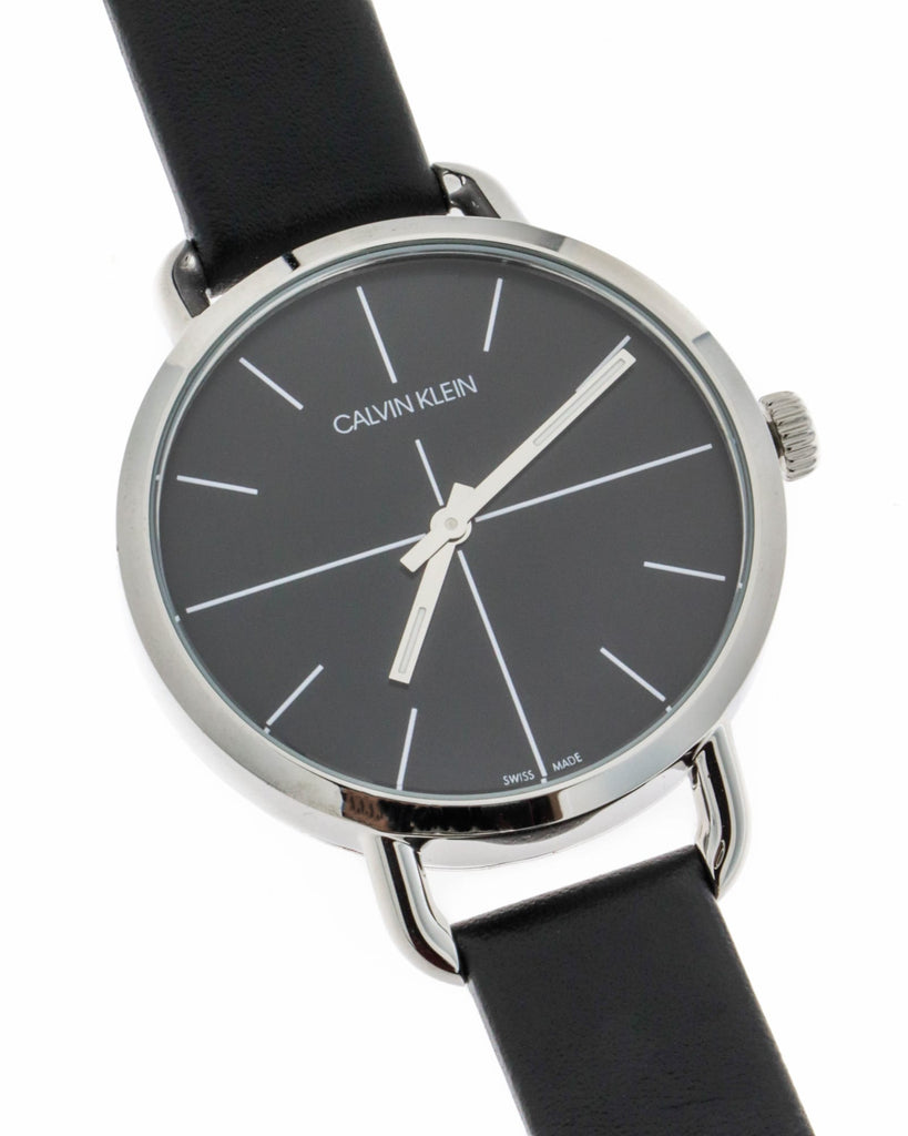 Calvin Klein Even Black Dial Black Leather Strap Watch for Women - K7B231CZ Buy Now By Calvin Klein