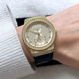 Guess Princess Crystals Gold Dial Black Silicone Strap Watch For Women - GW0439L2 Buy Now By Guess