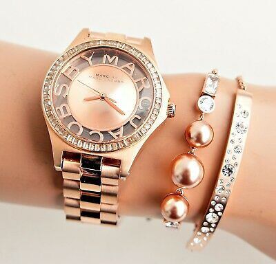 Marc Jacobs Henry Transparent Rose Gold Dial Rose Gold Steel Strap Watch for Women - MBM3339 Buy Now By Marc Jacobs