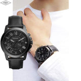 Fossil Grant Chronograph Black Dial Black Leather Strap Watch for Men - FS5132 Buy Now By Fossil