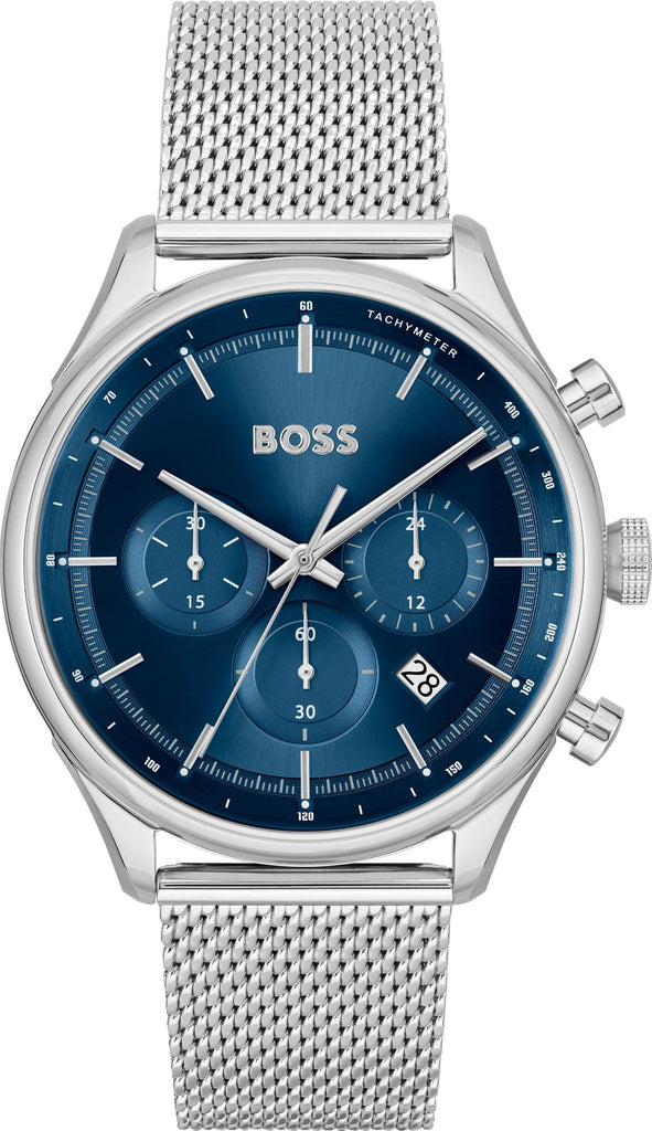 Hugo Boss Gregor Chronograph Blue Dial Silver Mesh Bracelet Watch For Men - 1514052 Buy Now By Hugo Boss