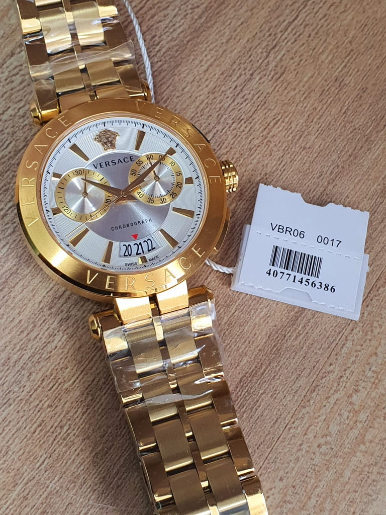 Versace V Racer Chronograph White Dial Gold Steel Strap Watch for Men - VBR060017 Buy Now By Versace