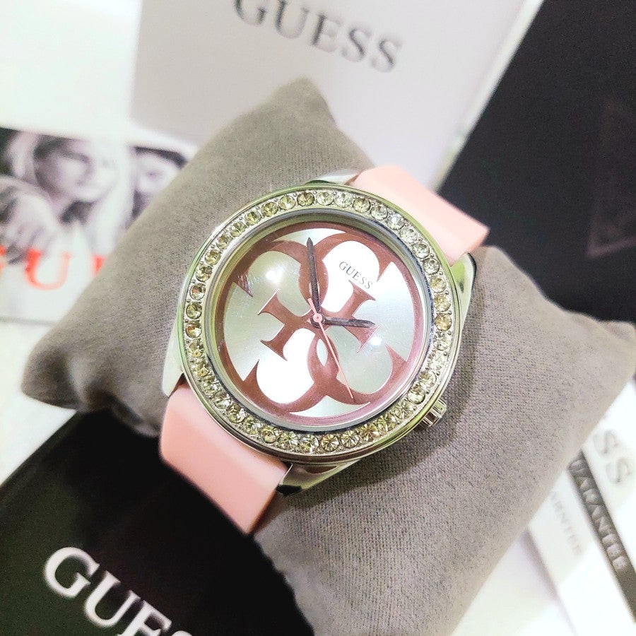 Guess G-Twist Diamonds Silver Dial Pink Rubber Strap Watch for Women - W1240L1 Buy Now By Guess