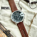 Diesel Mega Chief Chronograph Black Dial Brown Leather Strap Watch For Men - DZ4290 Buy Now By Diesel