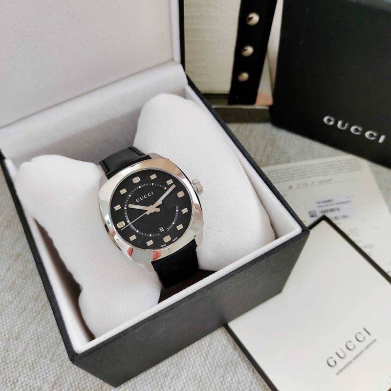Gucci GG2570 Quartz Black Dial Black Leather Strap Watch For Men - YA142307 Buy Now By Gucci