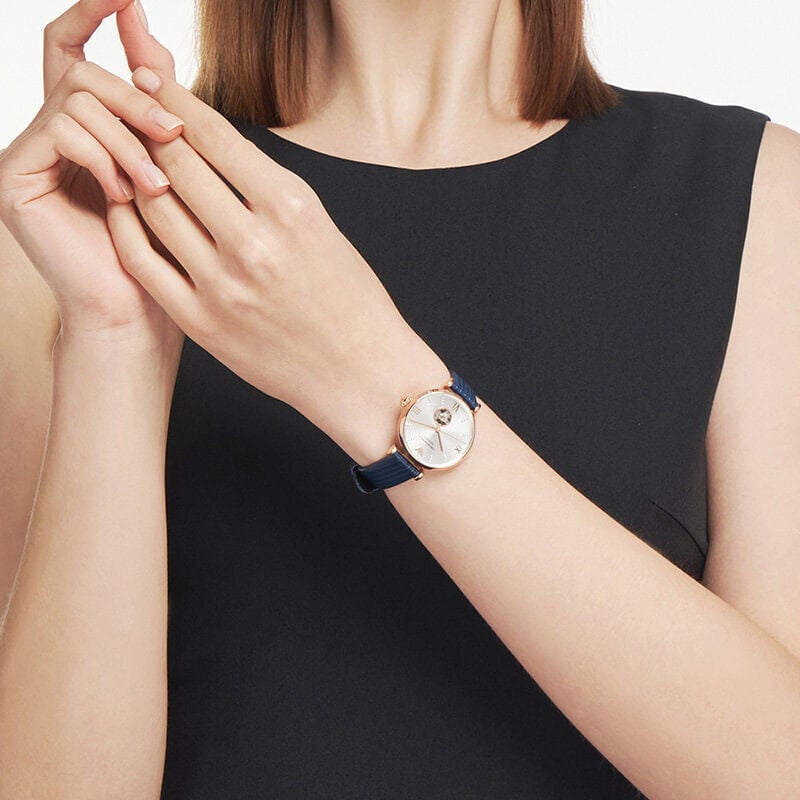 Emporio Armani Gianni T-Bar Analog Silver Dial Blue Leather Strap Watch For Women - AR60020 Buy Now By Emporio Armani