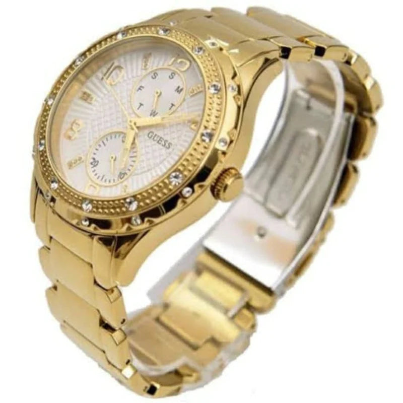 Guess Siren Diamonds Silver Dial Gold Steel Strap Watch for Women - W0442L2 Buy Now By Guess