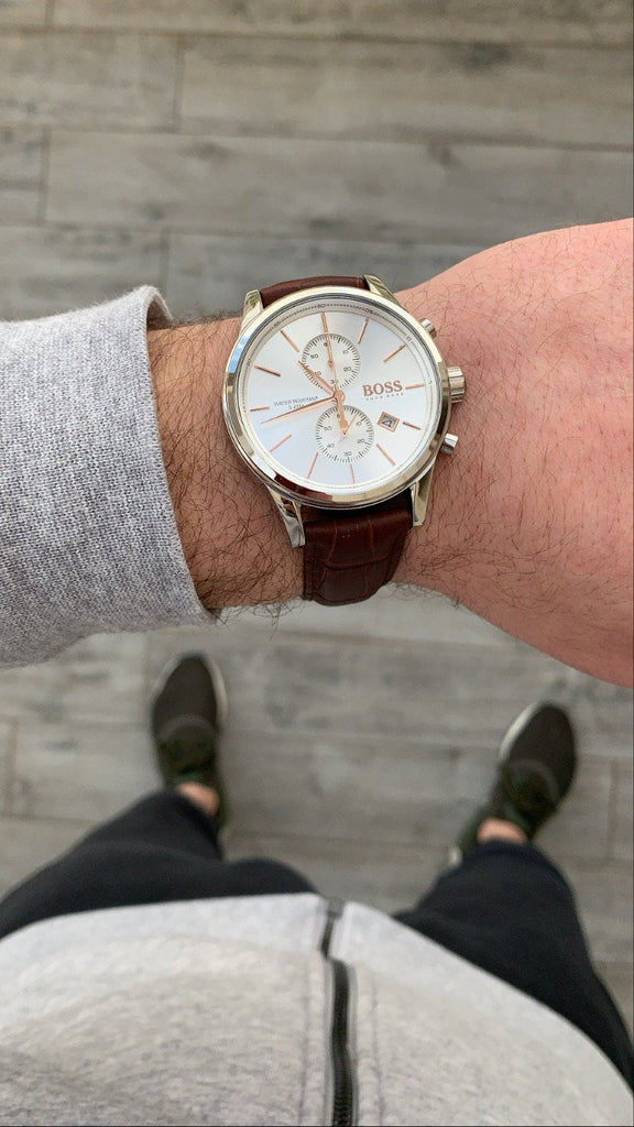 Hugo Boss Jet White Dial Brown Leather Strap Watch for Men - 1513280 Buy Now By Hugo Boss