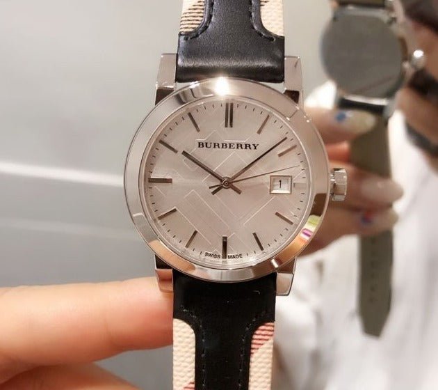 Burberry The City White Dial Black Haymarket Leather Strap Watch for Women - BU9150 Buy Now By Burberry
