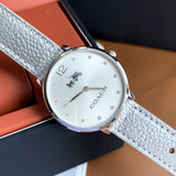 Coach Slim Easton Silver Dial Silver Leather Strap Watch for Women - 14502685 Buy Now By Coach