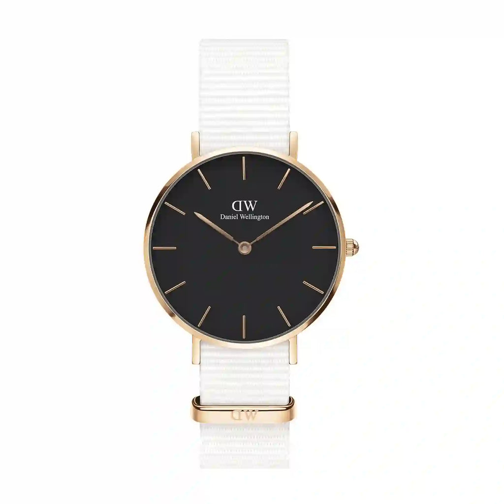 Daniel Wellington Classic Petite Dover Black Dial White NATO Strap Watch For Women - DW00100312 Buy Now By Daniel Wellington