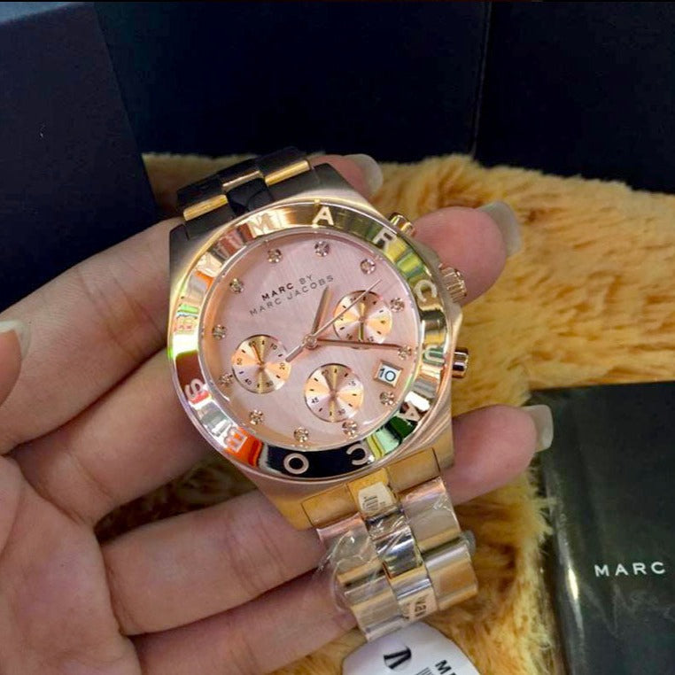Marc Jacobs Blade Chronograph Rose Gold Dial Rose Gold Steel Strap Watch for Women - MBM3102 Buy Now By Marc Jacobs