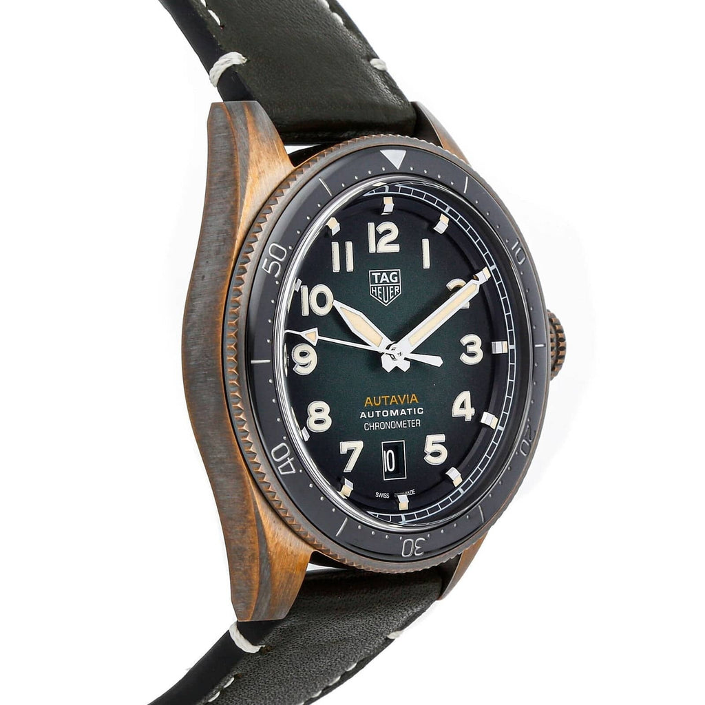 Tag Heuer Autavia Calibre 5 Automatic Olive Green Dial Green Leather Strap Watch for Men - WBE5190.FC8268 Buy Now By Tag Heuer