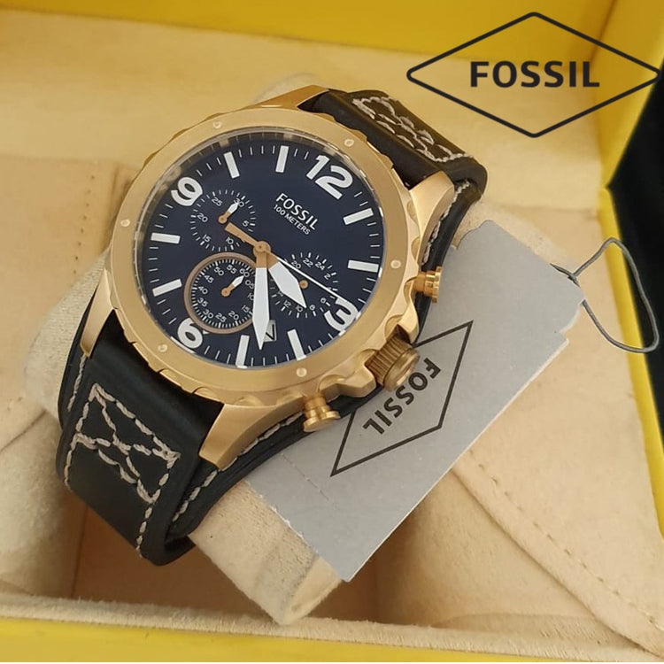 Fossil Nate Chronograph Blue Dial Brown Leather Strap Watch for Men - JR1505 Buy Now By Fossil